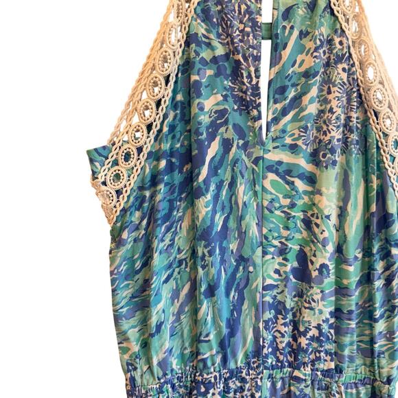 Lilly Pulitzer Blue coastal print romper halter style pockets resort vacation M - Picture 6 of 9
